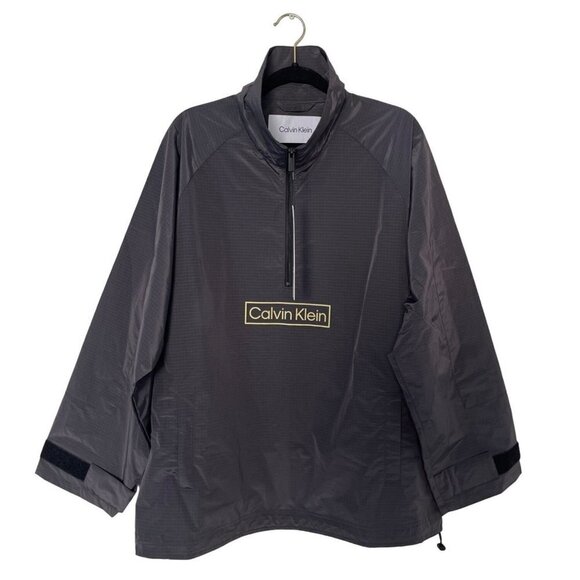 Calvin Klein Jacket Men Sz M Relaxed Fit Box Logo Popover Black Beauty Nylon NEW - Picture 3 of 12